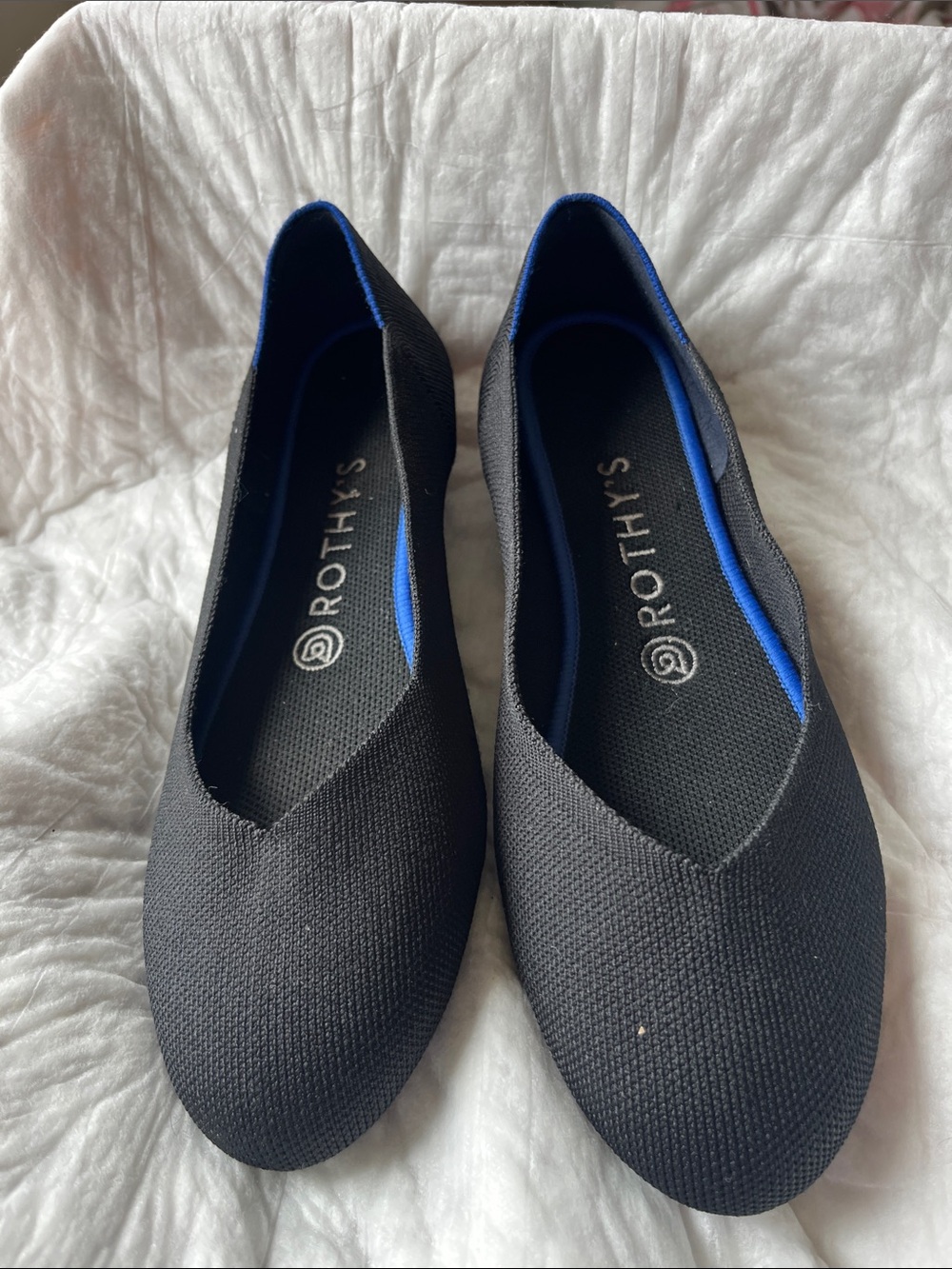 Rothy's Black Ballet Flats with Blue Lining